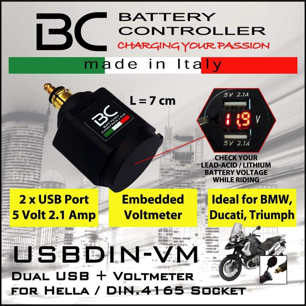 Caricabatteria USB Doppio con Voltmetro per Prese Accensigari BMW (12mm) - BC Battery Controller